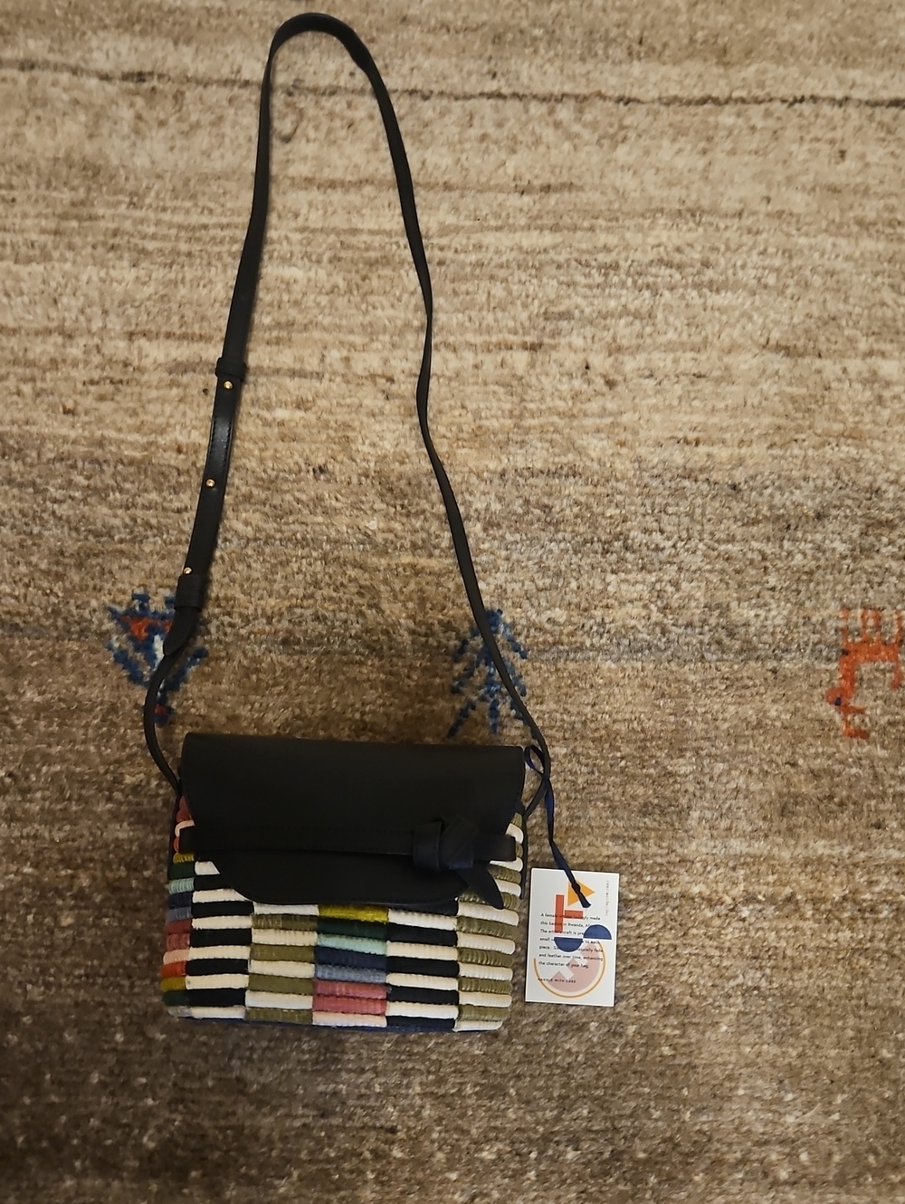 Multicolor Woven Crossbody Bag with Black Flap